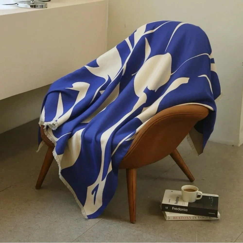 Blue and Cream Abstract Throw Blanket